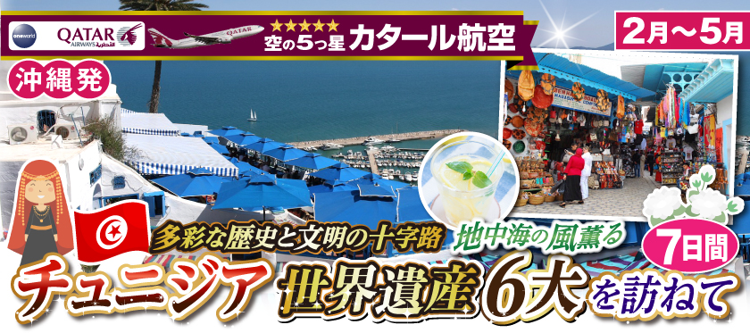 2月〜5月 多彩な歴史と文明の十字路 地中海の風薫るチュニジア6大世界遺産を訪ねて7日間