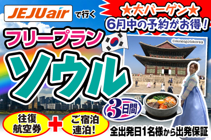 ★大バーゲン★（チェジュ航空利用）カジャ!カジャ!ソウル（スタンダードクラス）フリープラン3日間